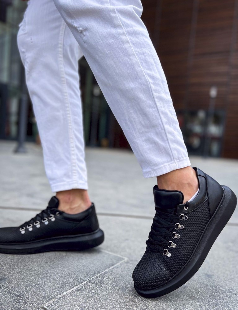 Ανδρικά μαύρα Sneakers δερματίνη ανάγλυφο σχέδιο CH021M φωτογραφία